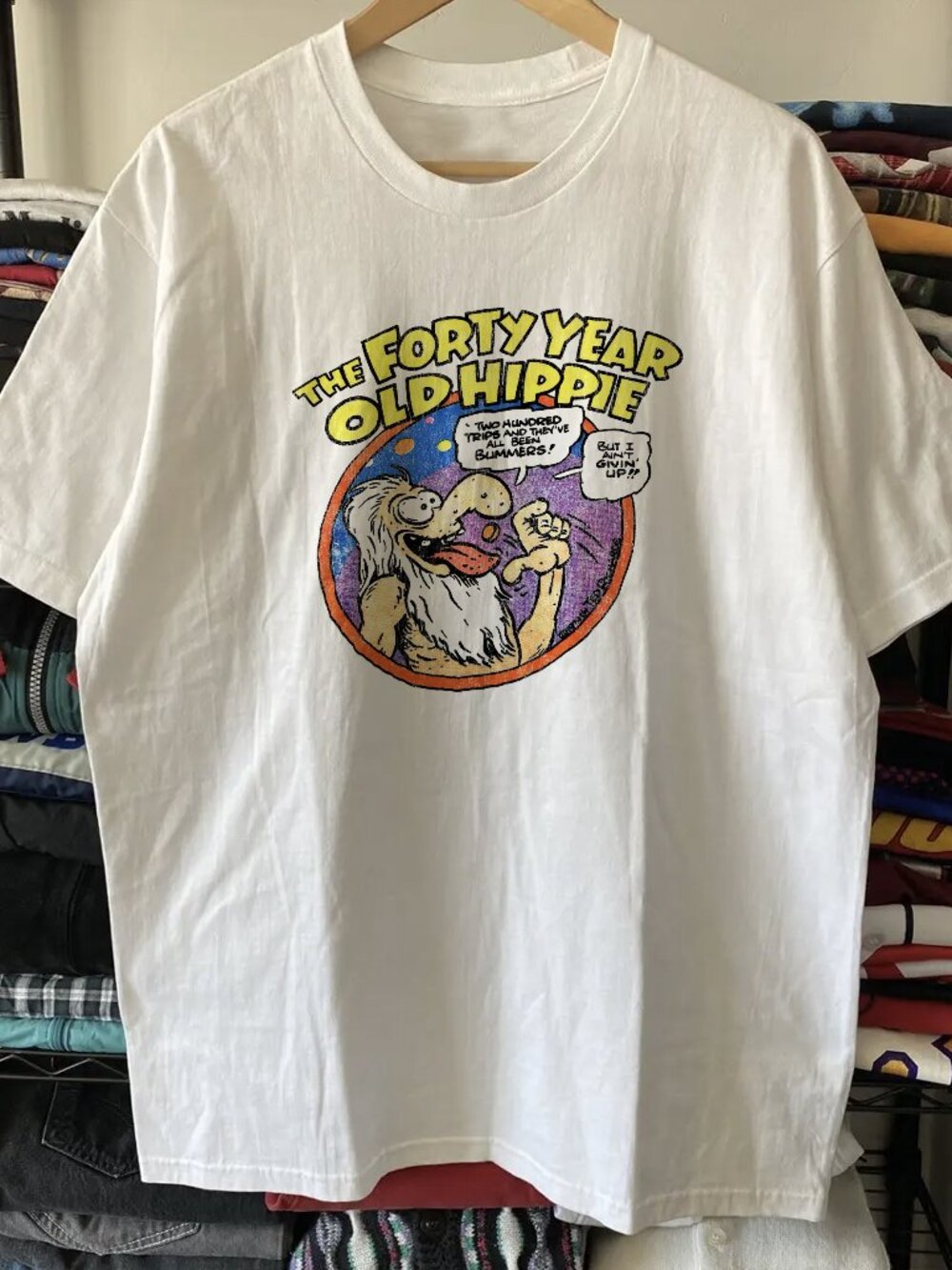 70s Forty Year Old Hippie White Tee - Picture 1 of 1